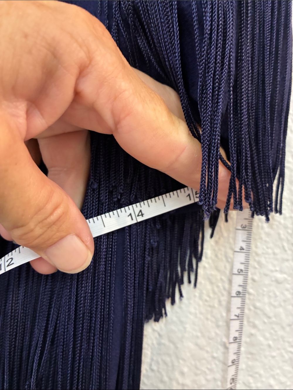 Vintage Crepe 1930's 1920's Navy Blue HEAVY FRINGE Midi Dress Secretary Small - Picture 6 of 7